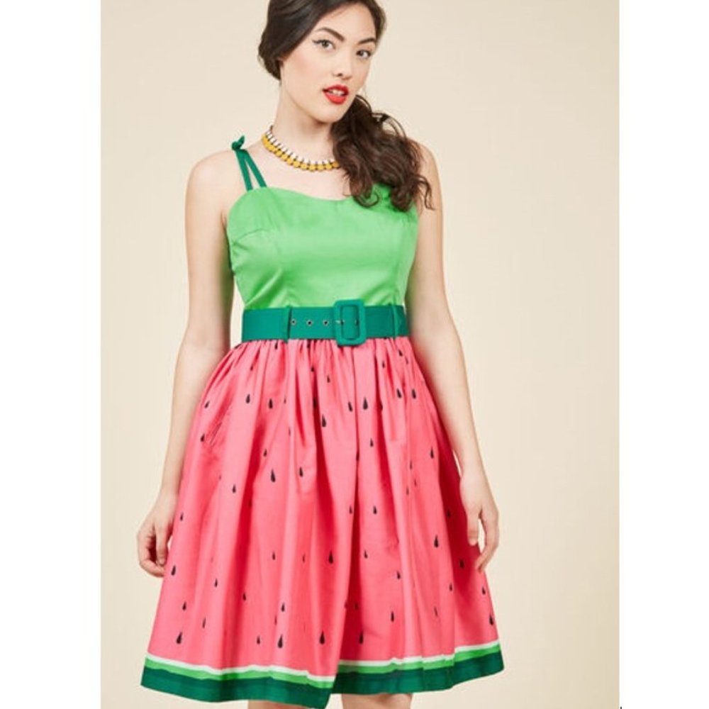 Collectif Mainline Jade Watermelon Swing Dress